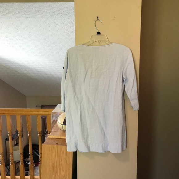 Eileen Fisher Linen Blend 3/4 Length Sleeve Light Blue Top - Picture 6 of 7